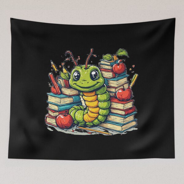 Item preview, Cute Bookworm Caterpillar & Stacks of Books Illustration designed and sold by emiliacreations.