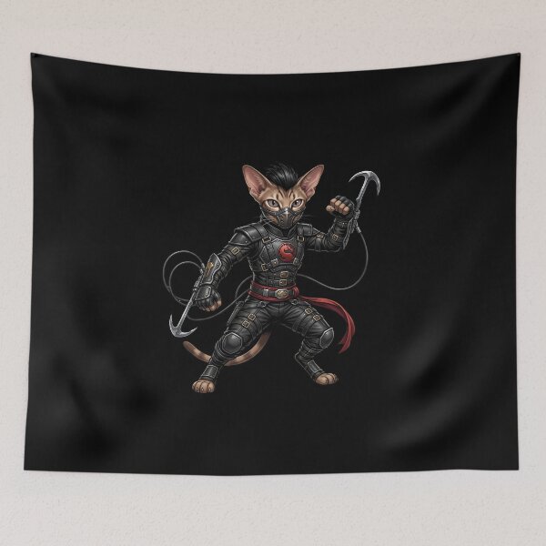 Item preview, Ninja Cat Assassin - Masked Shadow Warrior with Hook Blades designed and sold by TOOBIC.
