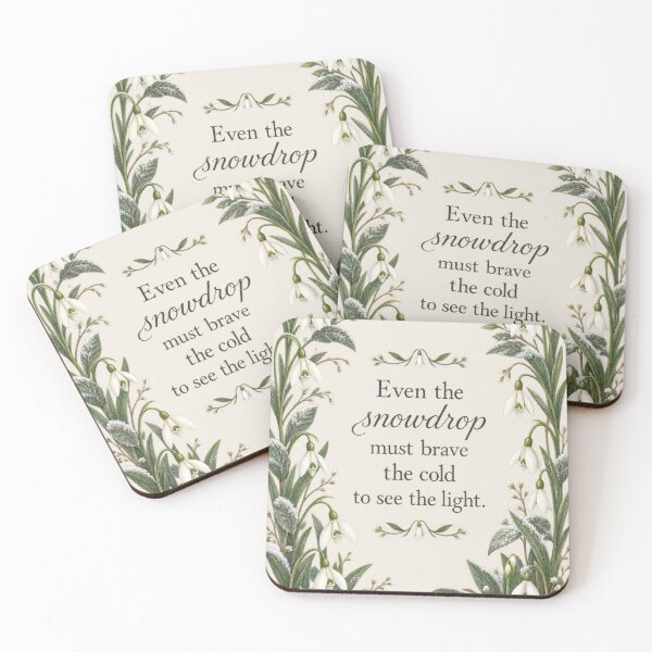 Item preview, Snowdrop Flower Quote Vintage Parchment Botanical Art Print designed and sold by QCena.