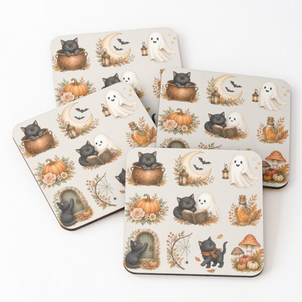 Item preview, Spooky Cozy Black Cat & Ghost - Autumn Sticker Sheet designed and sold by TatyanaArt.