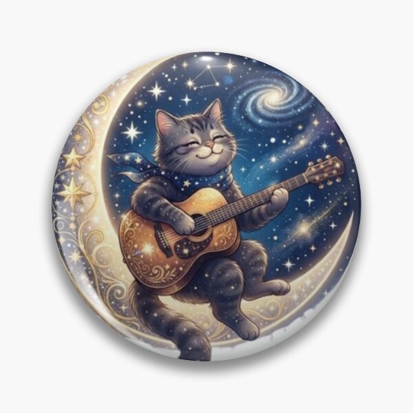 Item preview, Celestial Cat Playing Guitar – Moon and Stars designed and sold by PrintforDesign.