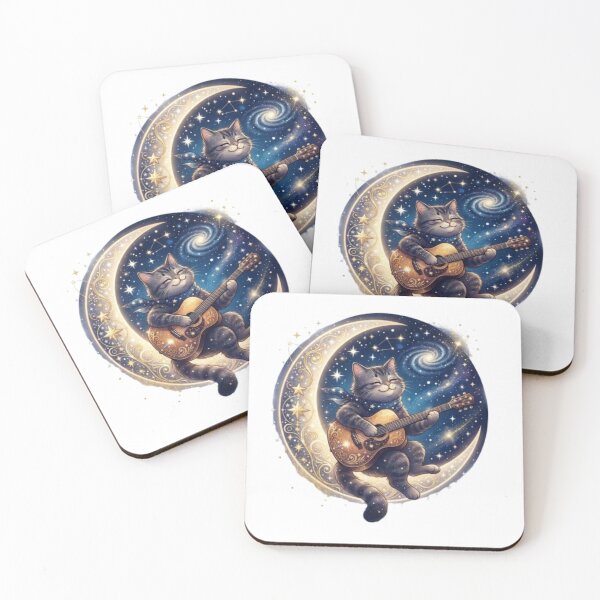 Item preview, Celestial Cat Playing Guitar – Moon and Stars designed and sold by PrintforDesign.