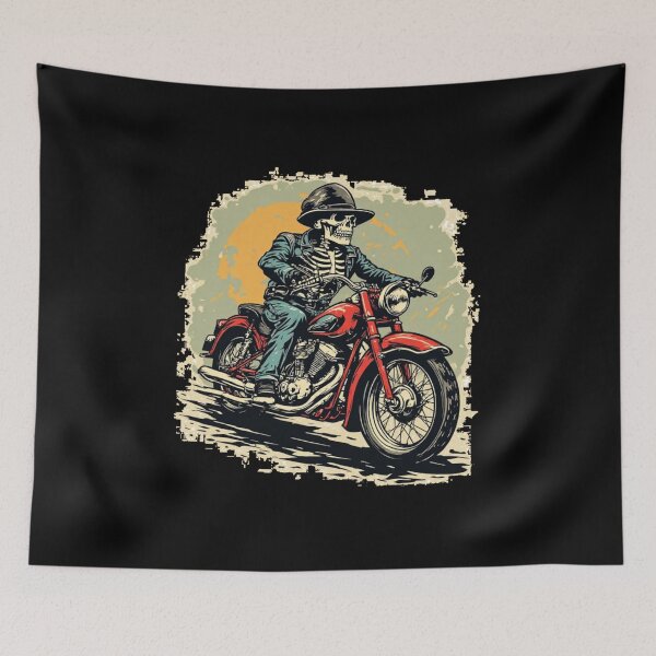 Item preview, Vintage Skeleton Biker Riding a Classic Motorcycle – Retro Gothic Motorcycle Art designed and sold by emiliacreations.