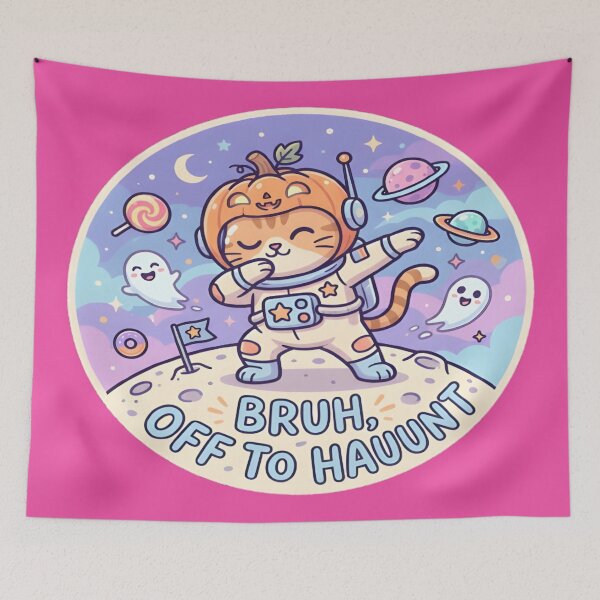 Item preview, Bruh Off To Haunt Space Cat Pumpkin Halloween Art designed and sold by DailySparks.