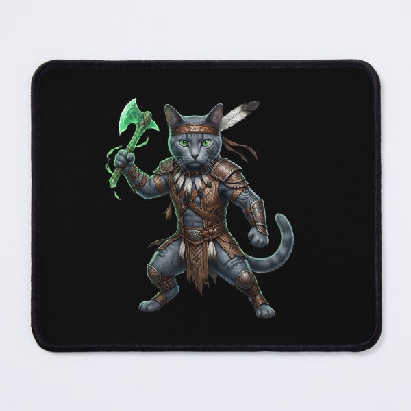 Item preview, Forest Warrior Cat - Tribal Fantasy Feline with Glowing Green Axe designed and sold by TOOBIC.