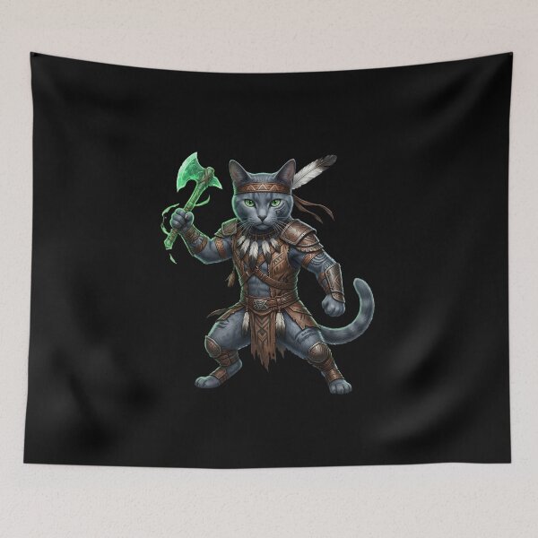 Item preview, Forest Warrior Cat - Tribal Fantasy Feline with Glowing Green Axe designed and sold by TOOBIC.