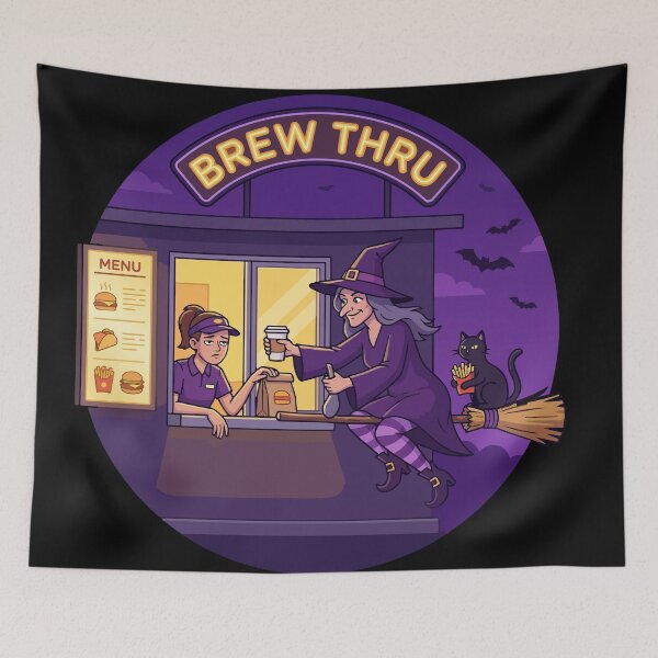 Item preview, HALLOWEEN Brew Thru Funny Witch Coffee Shop designed and sold by Uglyandcute.