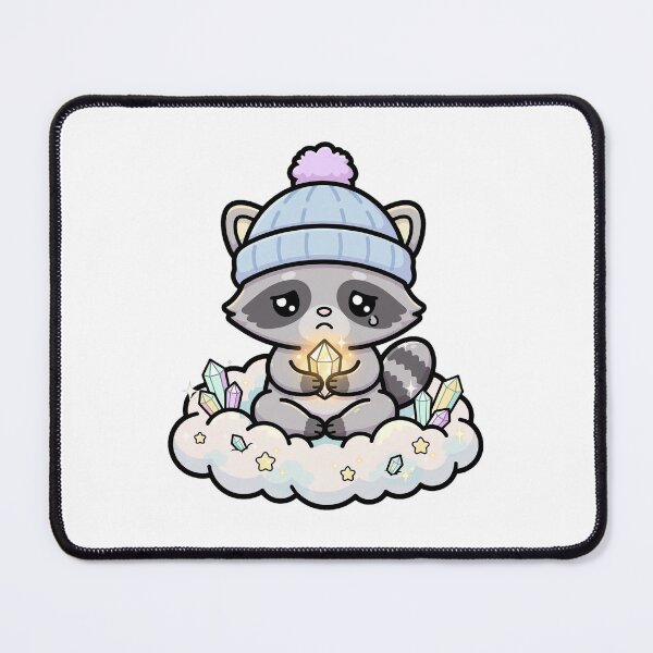 Item preview, Sad Crystal Raccoon on Magic Cloud - Emotional Support Raccoon Sticker designed and sold by Luminebo.