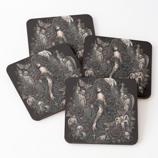 Item preview, Gothic Widow Black Roses Dark Botanical Art designed and sold by TheInkRaven.