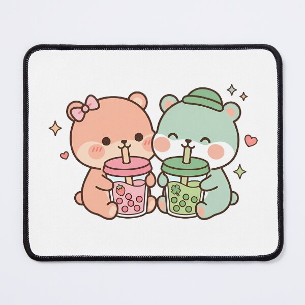 Item preview, Kawaii Cute Boba Bears Sharing Bubble Tea designed and sold by Cuddly-Critters.