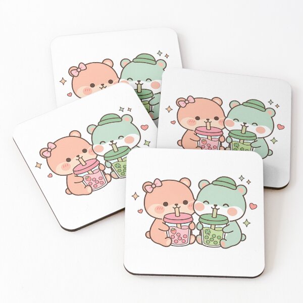 Item preview, Kawaii Cute Boba Bears Sharing Bubble Tea designed and sold by Cuddly-Critters.