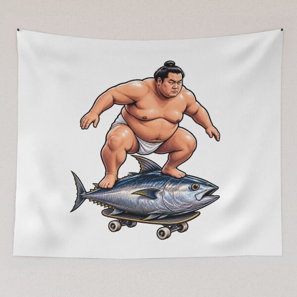 Item preview, Japanese Sumo Riding a Skateboard designed and sold by ichiyori.