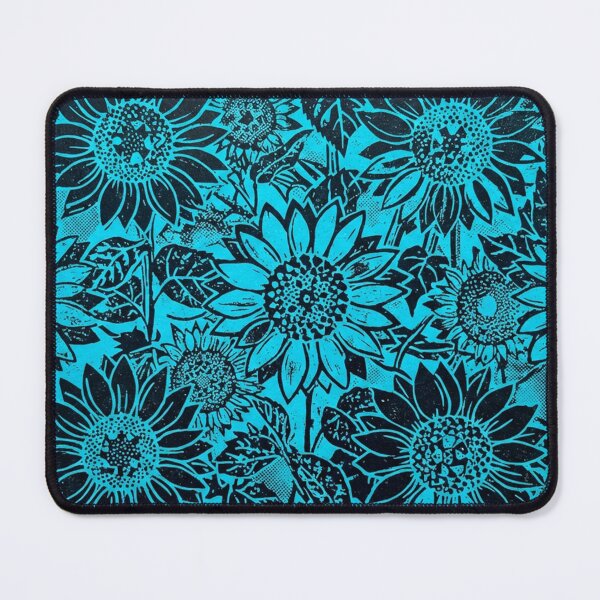 Item preview, Blue Sunflower Floral Nature Block Print Pattern designed and sold by Owcomm.