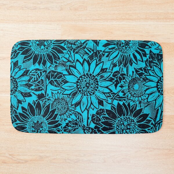 Item preview, Blue Sunflower Floral Nature Block Print Pattern designed and sold by Owcomm.