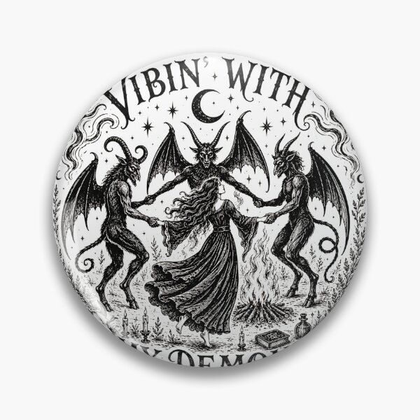 Item preview, Vibin' With My Demons - Vintage Witch Dancing With Demons Woodcut designed and sold by Neurospicy Trolls.