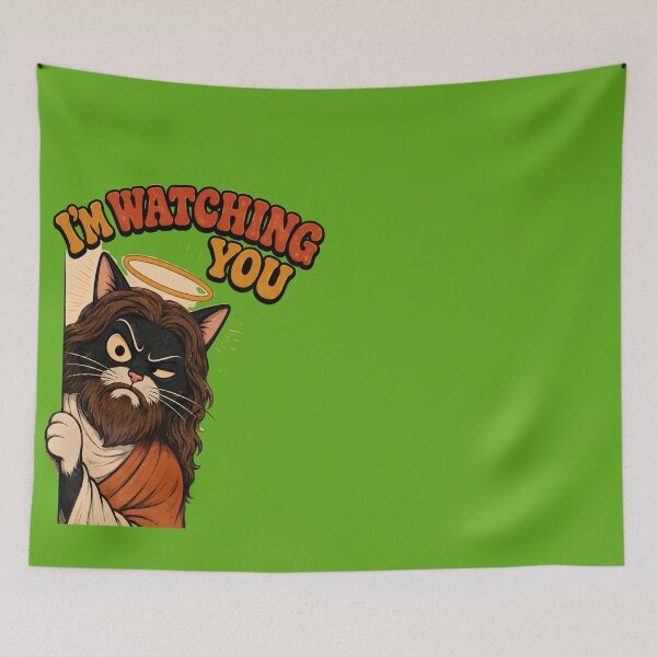 Item preview, Jesus Cat I'm Watching You Funny Sarcastic Cat Meme designed and sold by Retro Whiskers.
