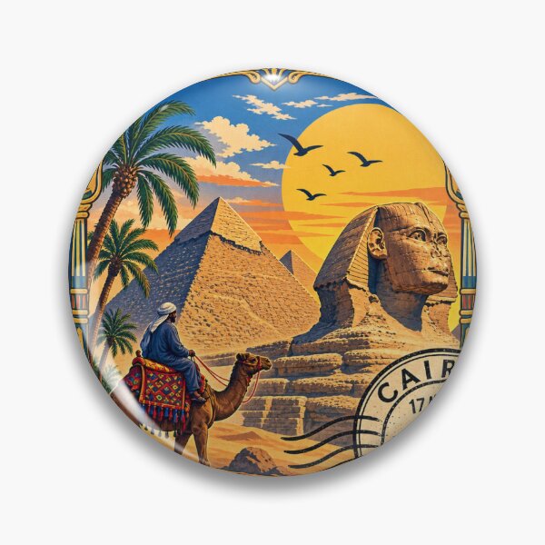Item preview, Egyptian Pyramids | Vintage Stamp of Cairo Egypt Design | Retro Travel-Inspired Cairo Graphic | Nostalgic Middle Eastern Architecture Art  designed and sold by GulfSignature.