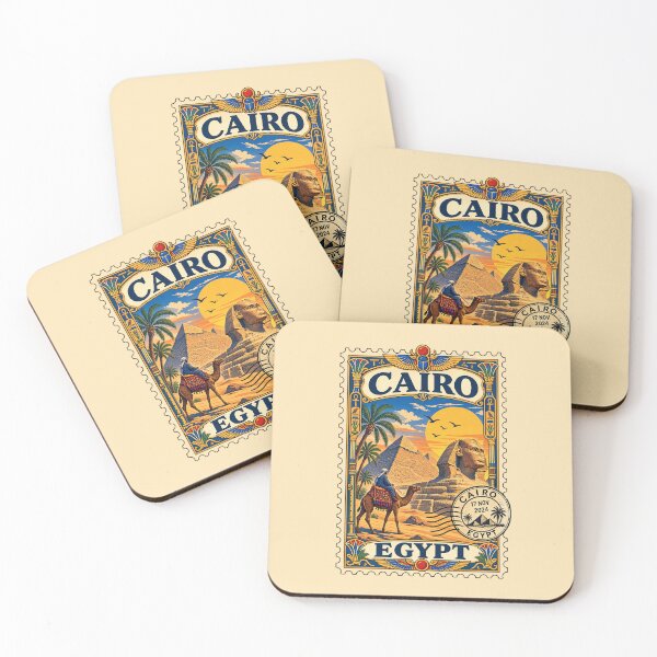 Item preview, Egyptian Pyramids | Vintage Stamp of Cairo Egypt Design | Retro Travel-Inspired Cairo Graphic | Nostalgic Middle Eastern Architecture Art  designed and sold by GulfSignature.