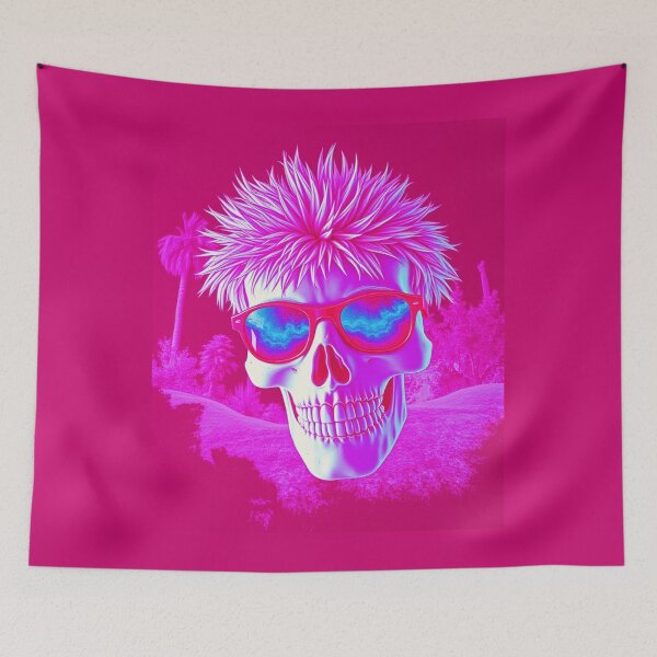 Item preview, Spiky Hair Skull Sunglasses - Neon Pink Retro Pop Art designed and sold by ERODED SELF.