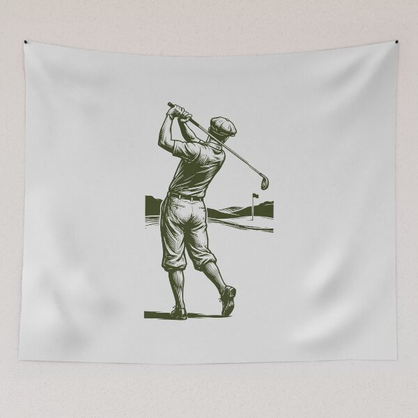 Item preview, Vintage Golfer Swing Woodcut Art Classic Golf Player Linocut designed and sold by KiwiRider.