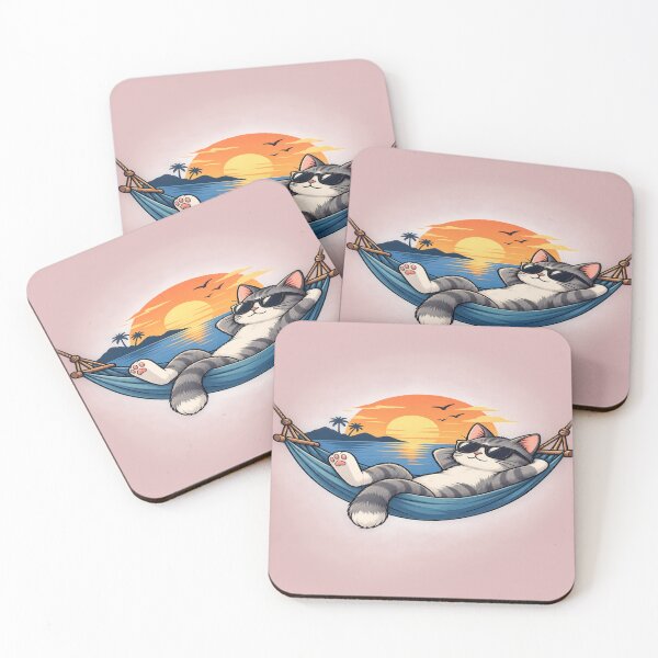 Item preview, Relaxed Cat Hammock Sunset – Cute Summer Beach Illustration designed and sold by LmonioressXxx.