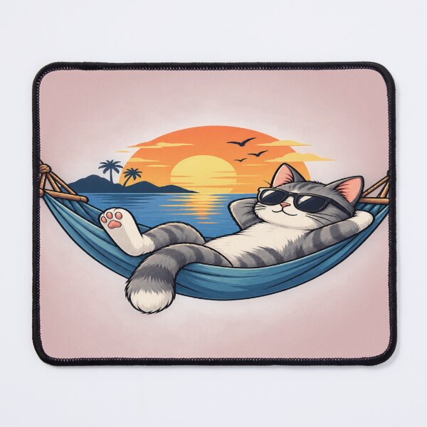 Item preview, Relaxed Cat Hammock Sunset – Cute Summer Beach Illustration designed and sold by LmonioressXxx.