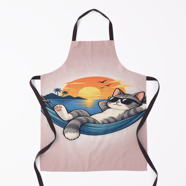 Item preview, Relaxed Cat Hammock Sunset – Cute Summer Beach Illustration designed and sold by LmonioressXxx.