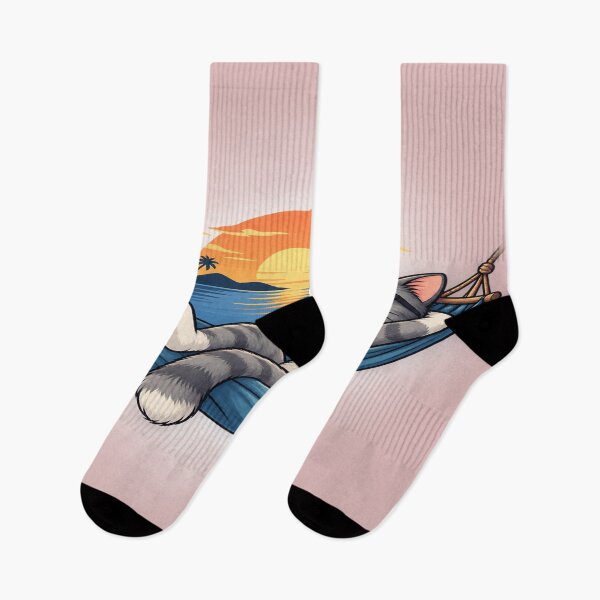 Item preview, Relaxed Cat Hammock Sunset – Cute Summer Beach Illustration designed and sold by LmonioressXxx.