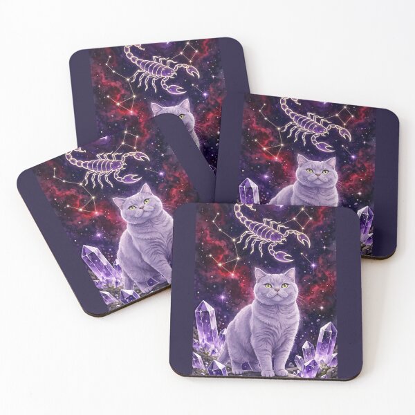 Item preview, Mystical Scorpio Cat With Golden Scorpion Constellation and Amethyst Crystals designed and sold by Moody Vibes Studio.