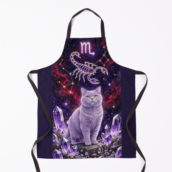 Item preview, Mystical Scorpio Cat With Golden Scorpion Constellation and Amethyst Crystals designed and sold by Moody Vibes Studio.