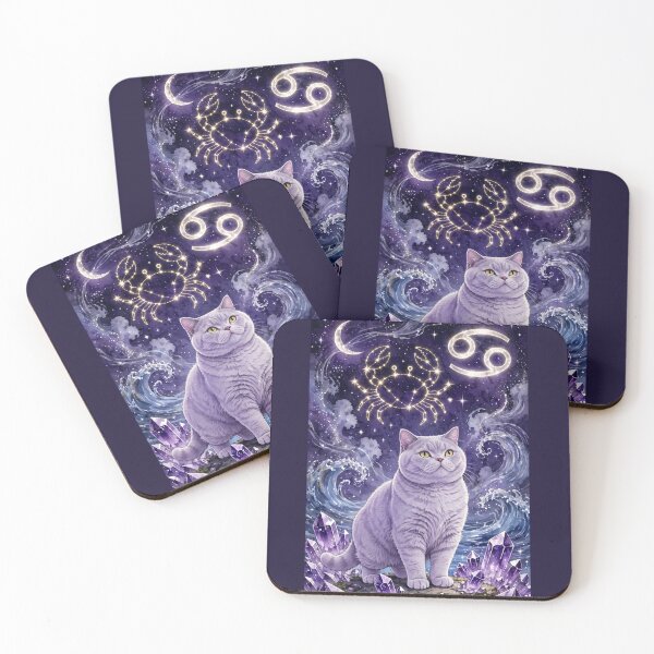 Item preview, Mystical Cancer Cat With Golden Crab Constellation and Amethyst Crystals designed and sold by Moody Vibes Studio.