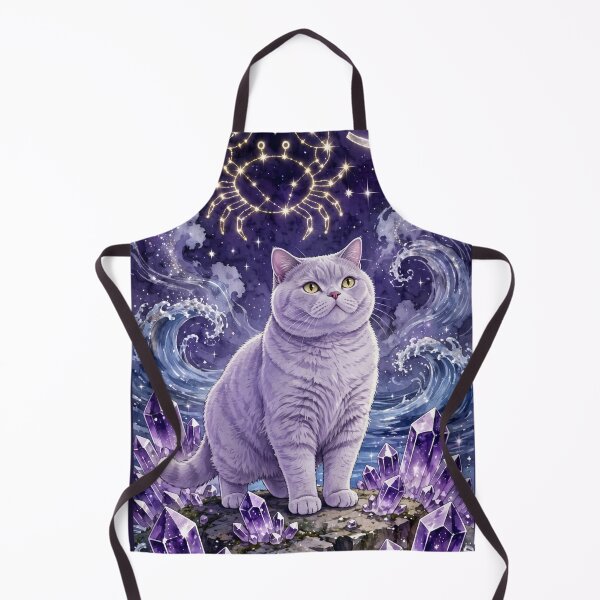 Item preview, Mystical Cancer Cat With Golden Crab Constellation and Amethyst Crystals designed and sold by Luna's World - Moody Vibes Studio.