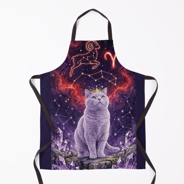 Item preview, Mystical Aries Cat With Golden Ram Constellation and Amethyst Crystals designed and sold by Luna's World - Moody Vibes Studio.