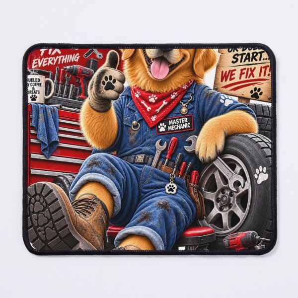 Item preview, Golden Retriever Dog Mechanic – Funny Auto Repair Shop designed and sold by TeeVibeHaus.