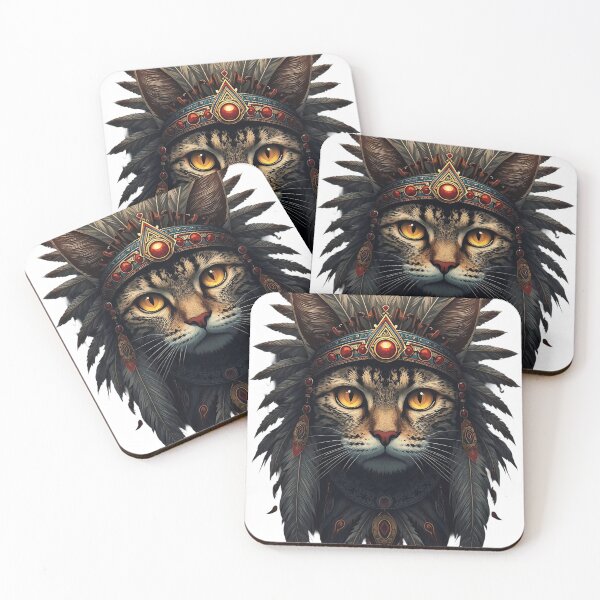 Item preview, Mystical Shamanic Cat Spiritual Tribal Art designed and sold by VisualVerseLab.