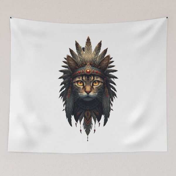 Item preview, Mystical Shamanic Cat Spiritual Tribal Art designed and sold by VisualVerseLab.