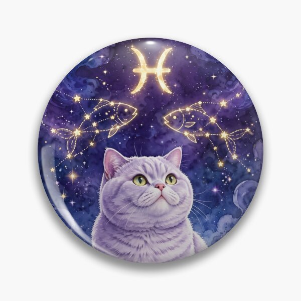 Item preview, Mystical Pisces Cat With Golden Fish Constellation and Amethyst Crystals designed and sold by Moody Vibes Studio.
