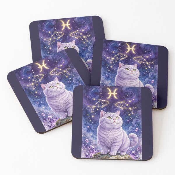 Item preview, Mystical Pisces Cat With Golden Fish Constellation and Amethyst Crystals designed and sold by Luna's World - Moody Vibes Studio.