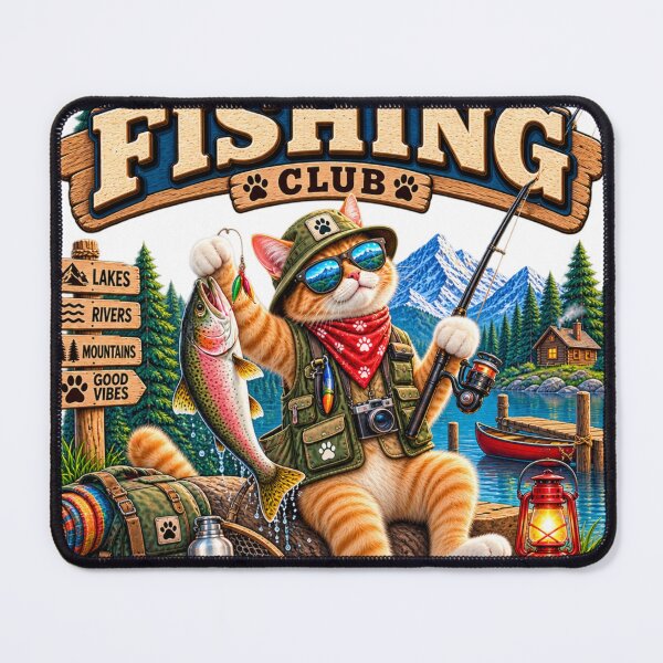 Item preview, Adventure Cats Fishing Club – Funny Outdoor Cat Fishing with Trout at Mountain Lake designed and sold by TeeVibeHaus.