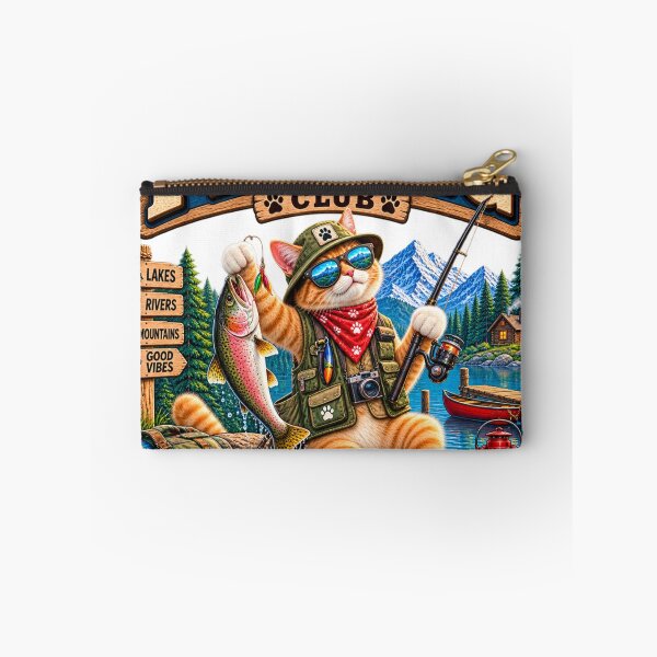 Item preview, Adventure Cats Fishing Club – Funny Outdoor Cat Fishing with Trout at Mountain Lake designed and sold by TeeVibeHaus.
