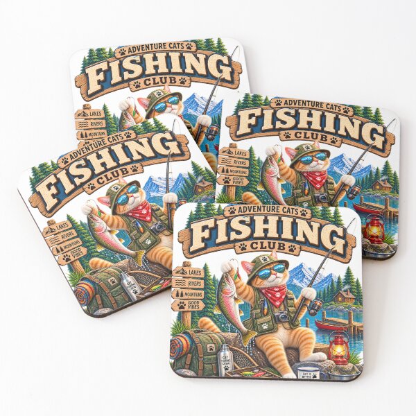 Item preview, Adventure Cats Fishing Club – Funny Outdoor Cat Fishing with Trout at Mountain Lake designed and sold by TeeVibeHaus.
