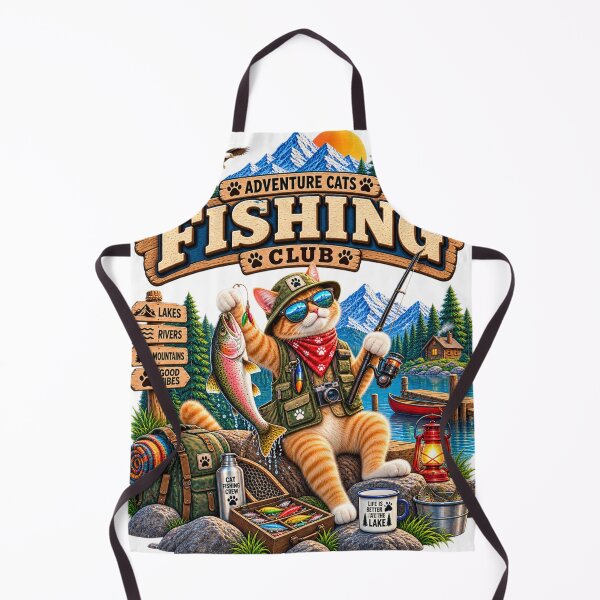 Item preview, Adventure Cats Fishing Club – Funny Outdoor Cat Fishing with Trout at Mountain Lake designed and sold by TeeVibeHaus.