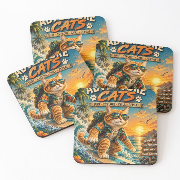 Item preview, Adventure Cats Surfing – Vintage Retro Cat Surfer Tropical Sunset Beach Design designed and sold by TeeVibeHaus.