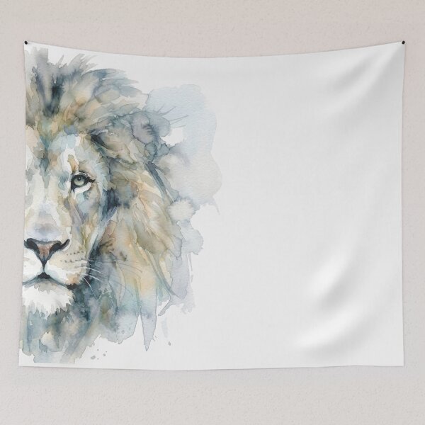 Item preview, Lion Watercolor, Half Face, Blue Gray designed and sold by caracatita75.