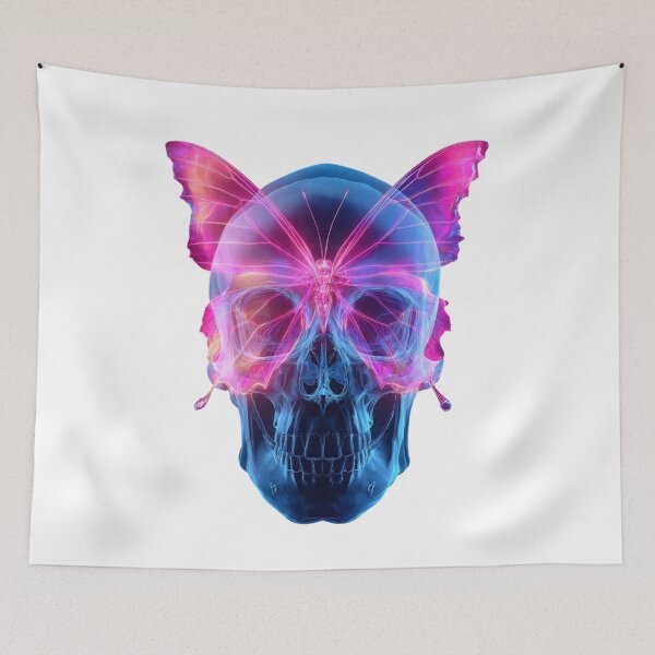 Item preview, Neon Butterfly Skull- Surreal Cyberpunk Dark Art  designed and sold by LC&LCPlatform.