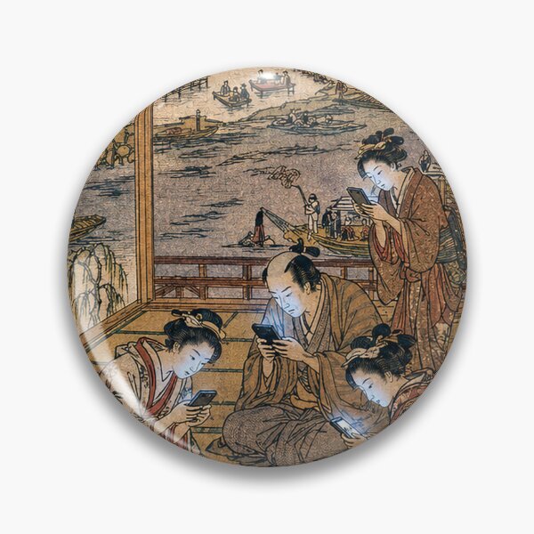 Item preview, Edo Period Smartphone Addiction - Funny Japanese Woodblock Art Parody designed and sold by Curious Cat.