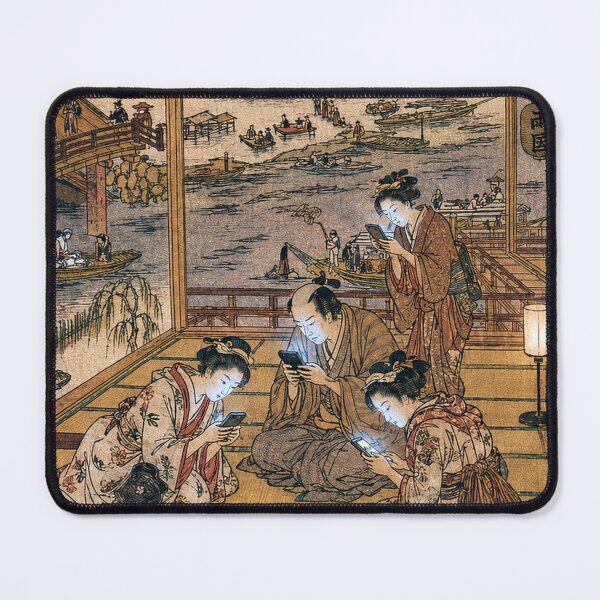 Item preview, Edo Period Smartphone Addiction - Funny Japanese Woodblock Art Parody designed and sold by Curious Cat.