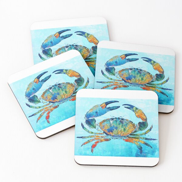 Item preview, Stone Crab Art Colorful Beach Tropical Artwork Coastal Blue designed and sold by Sharon Cummings Art.