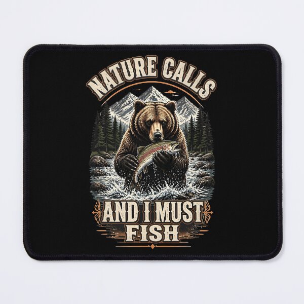 Item preview, Nature Calls And I Must Fish Funny Bear Fishing Vintage Apparel designed and sold by LeSoniPapaPrint.