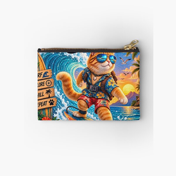 Item preview, Adventure Cats Surfing – Vintage Tropical Cat Surfer on Ocean Wave designed and sold by TeeVibeHaus.